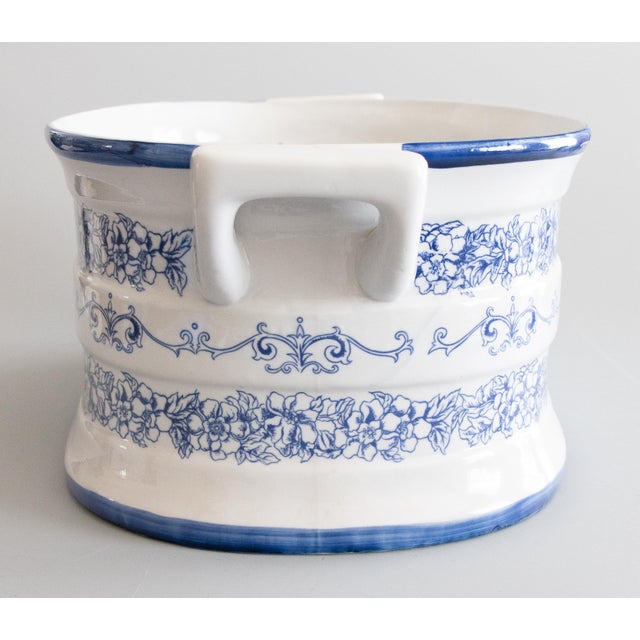 Mid 20th Century Vintage Italian Blue & White Porcelain Foot Bath Jardiniere Centerpiece For Sale - Image 5 of 11