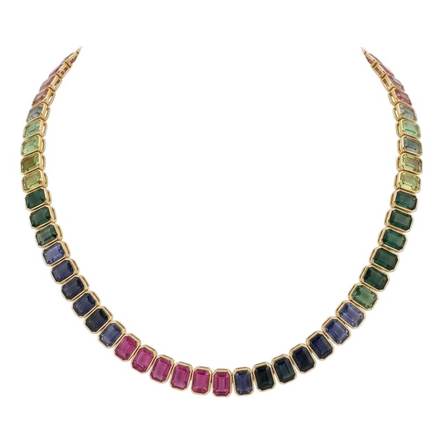 Elegant 18k Gold Necklace With 74.67ct Multi Sapphire, New Design For Sale