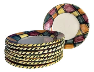 Vintage Ceramic Dessert Plates in Colorful Design in the style of Vallauris, Set of 8