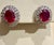 2020s 6 Ct Oval Treated Ruby & 2 Ct Double Halo Diamond Stud Earrings 14k White Gold For Sale - Image 5 of 8