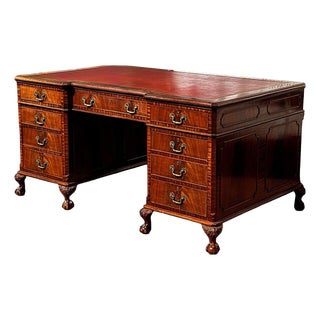 Large Mahogany Twin Pedestal Desk For Sale
