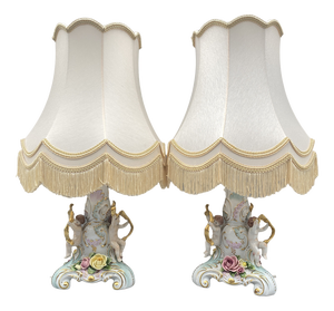 Baroque Style Table Lamps in Porcelain by Rudolf Kämmer, Thuringia, Germany 1950s, Set of 2
