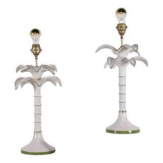 Palm Tree Base Earthenware Table Lamps, 1970s., Set of 2 For Sale