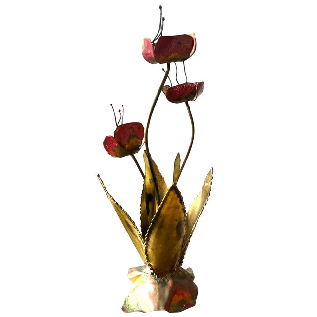 Mid 20th Century Mid-Century Hand-Made Copper and Brass Poppy Sculpture 10" Tall For Sale - Image 5 of 9