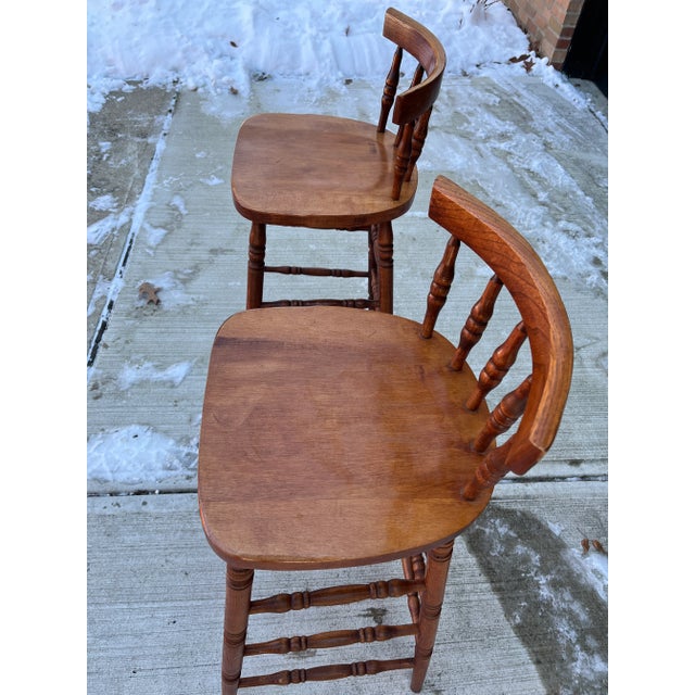 Antique Late 19th Century Spindle Bobbin Early American Bar Stools - a Pair For Sale In Columbus - Image 6 of 9
