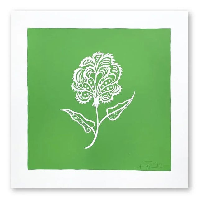 Expressionism Bengal Botanicals in White on Green Set of 4 For Sale - Image 3 of 6