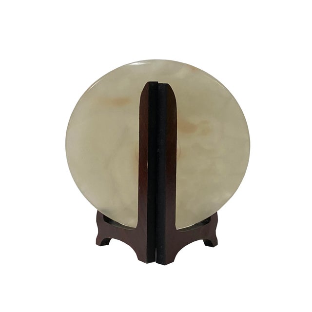 Natural White Brown Onyx Stone Round Fengshui Home Decor Display For Sale - Image 4 of 5
