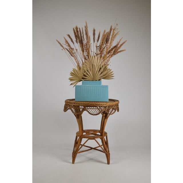 Vintage Wicker Rattan Side Table with Scalloped Edge, 1960s For Sale - Image 8 of 16