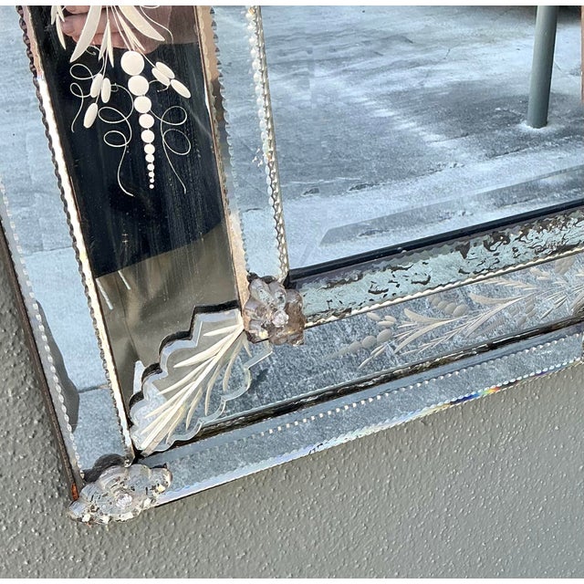 Silver Vintage Venetian Etched Glass Mirror For Sale - Image 8 of 12
