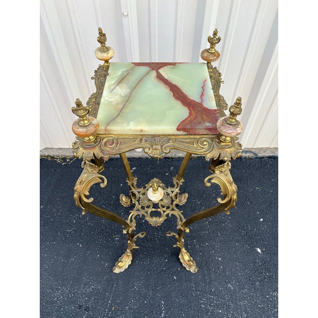 Art Nouveau Onyx and Brass Planter Stand With Polished Finials For Sale - Image 12 of 12