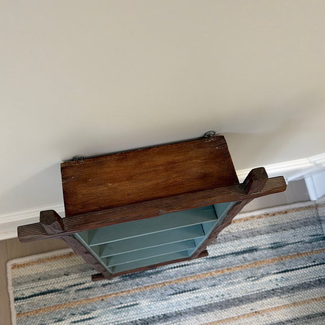 Robin's Egg Blue Vintage Folk Art Rustic Twig Wall Shelf With Blue-Green Interior For Sale - Image 8 of 10