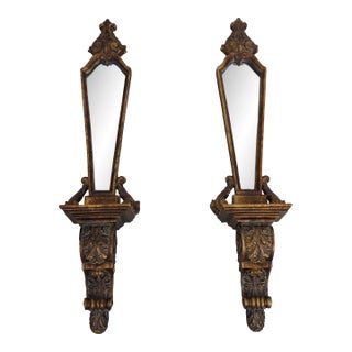 Pair Bombay Co Classical Mirrored Wall Shelves For Sale