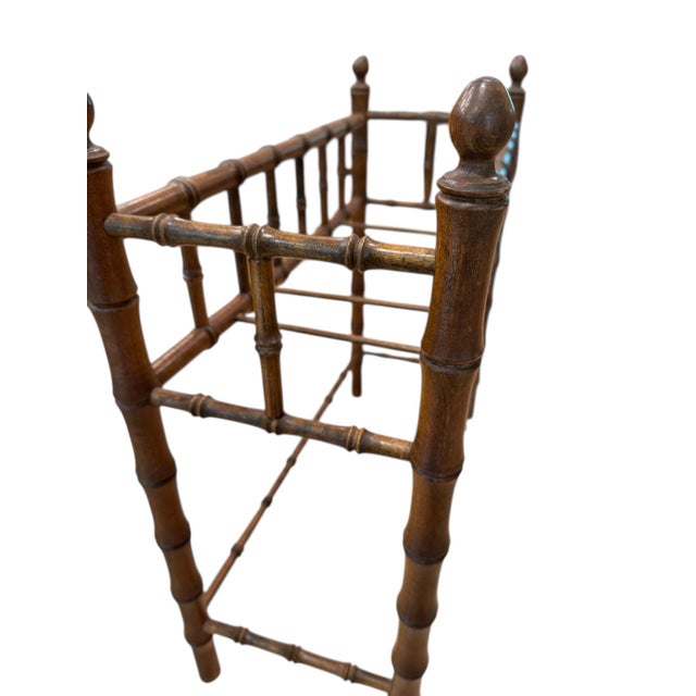 Brown Vintage Faux Bamboo Maple Wood Plant Stand For Sale - Image 8 of 8
