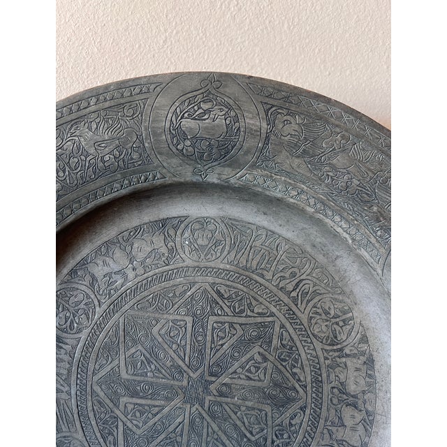 Copper Large Late 19th Century Wall Hanging Antique Copper Middle Eastern Charger Plate For Sale - Image 8 of 11