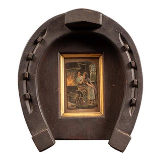 Mid 20th Century Folk Art Horseshoe Blacksmith Romance Wall Art For Sale
