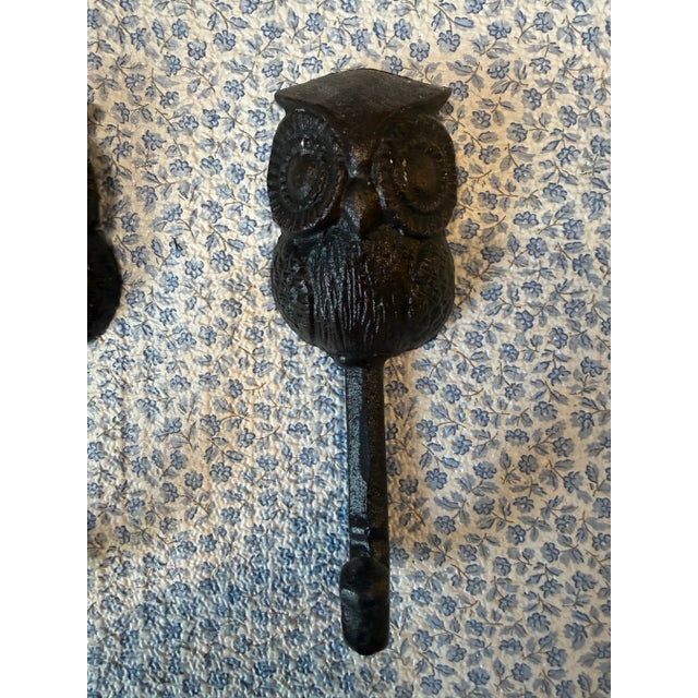 American Late 20th Century Owl Coat Hooks (Cast Iron Set) For Sale - Image 3 of 4