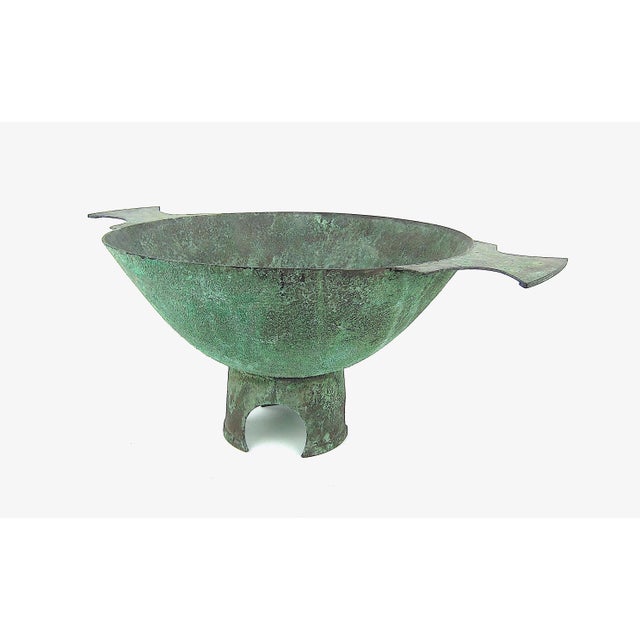 Marie Zimmermann Large Quaich Form Bowl With Encrusted Green Verdigris Patina For Sale - Image 9 of 10