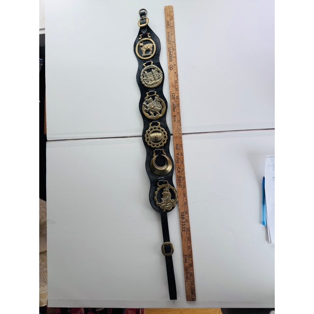 English Horse Brass and Leather Strap, 6 Medallions For Sale - Image 10 of 10