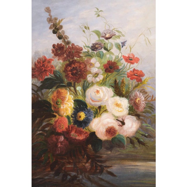 19th Century French Floral Still Life Oil Painting, Framed For Sale - Image 10 of 11