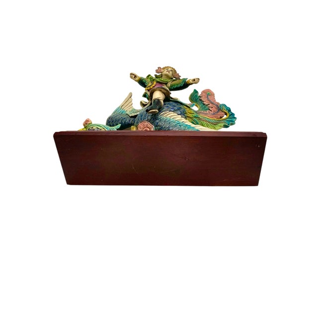 Late 20th Century Chinese Warrior on Phoenix Roof Tile Sculpture on Stand, Folk Art, 12.5"h For Sale - Image 9 of 9