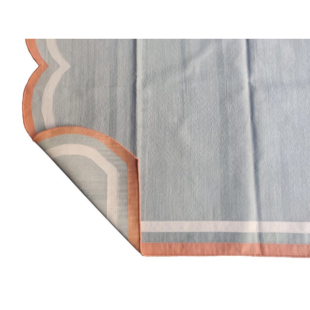 Not Yet Made - Made To Order Handmade Cotton Scalloped Rug, Grey with Cream and Terra Cotta Border 8'x10' For Sale - Image 5 of 8