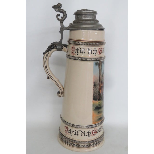 Early 20th Century Marzi and Remy Tall Extra Large Ceramic Pewter Lidded Beer Stein For Sale In Miami - Image 6 of 16