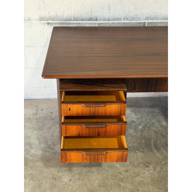 Brown In Style of Gunni Omann for Omann Jun Model 75 Rosewood Executive Desk Danish Mid-Century Modern 1960s For Sale - Image 8 of 11