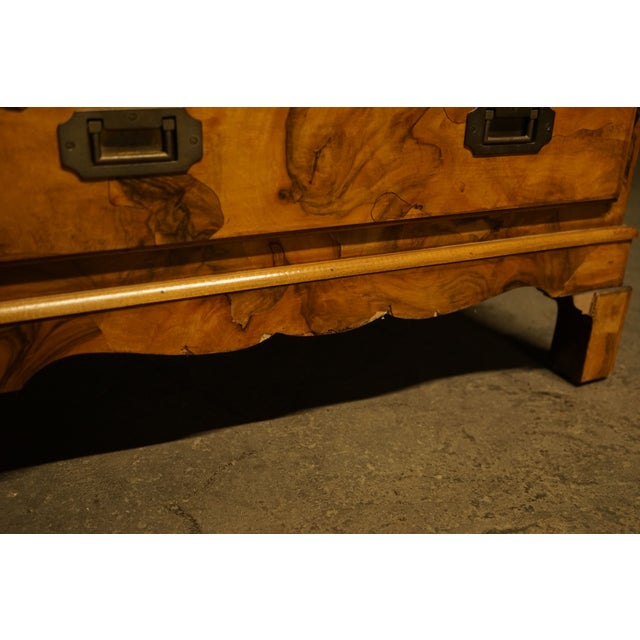 Petite 4 Drawer Burl Olivewood Campaign Style Chest For Sale In Chicago - Image 6 of 9