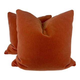 Mohair in Persimmon 22" Pillows-A Pair For Sale