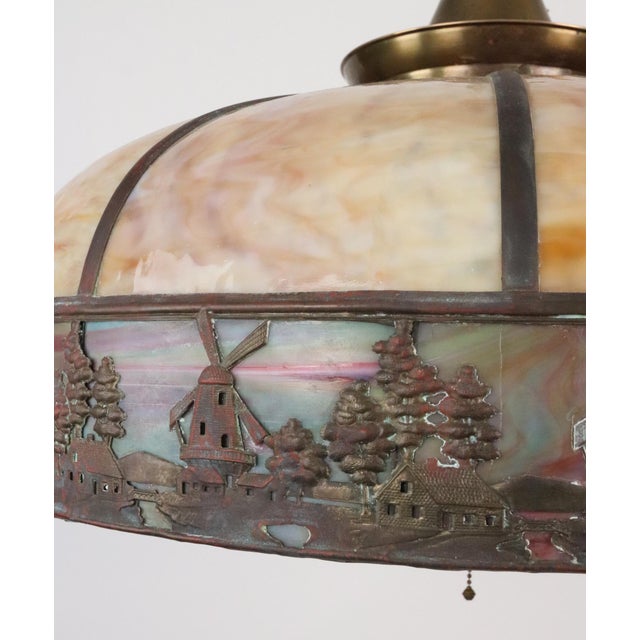 Metal 1910s Windmill Caramel Slag Glass Pendant Light For Sale - Image 7 of 12