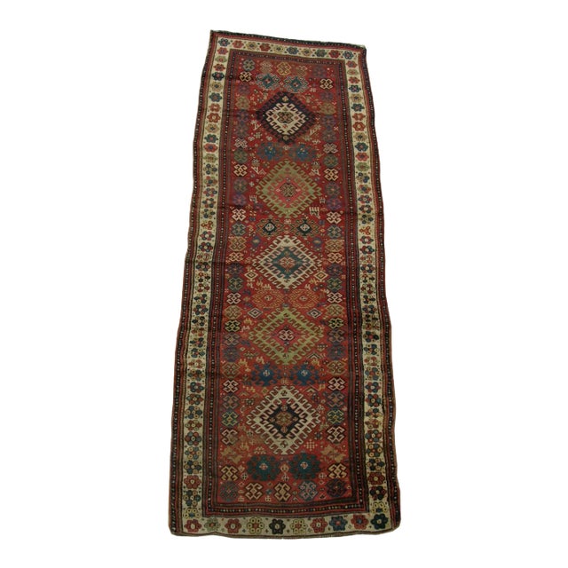 Antique Caucasian Runner Rug - 10'8'' X 3'6'' For Sale