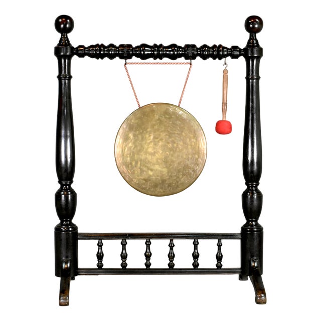 Large Framed Dinner Gong in Mahogany, 1890s For Sale