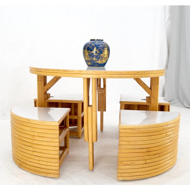 Hi-Lo Convertible Reed Coffee Dinette Game Table w/ Nesting Benches Stools Chair For Sale - Image 10 of 17