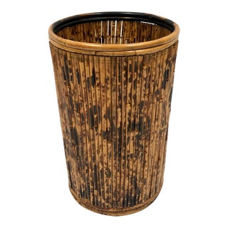 Vintage Scorched Bamboo Basket/Planter/Umbrella Stand For Sale