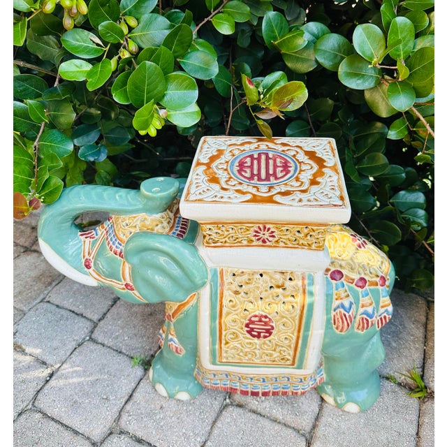 1960s Large Glazed Elephant Garden Stool or Side Table. For Sale - Image 9 of 11