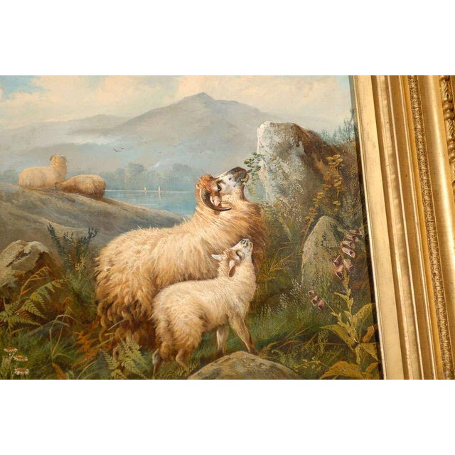 Wood English 19th Century Sheep in Landscape Painting by John W. Morris in Gilt Frame For Sale - Image 7 of 9