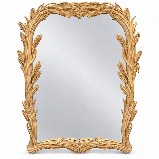 Mid 20th Century Mid-Century Hollywood Regency Italian Gilt & Cerused Carved Wheat Wall Mirror For Sale - Image 5 of 6