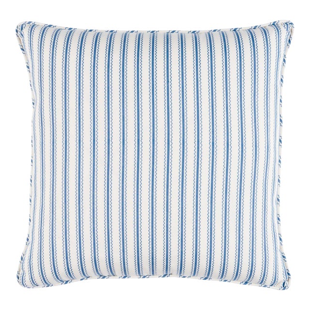 Schumacher x Mark D. Sikes Birdie Ticking Stripe 20" Pillow In Indigo For Sale