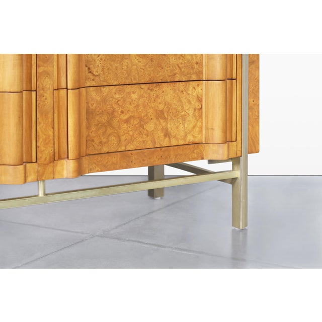 Canary Yellow 1960s Vintage Burl Wood and Brass Dresser by j.l. Metz For Sale - Image 8 of 13