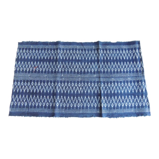 Vintage Blue & White Asian Ikat Woven Textile For Sale