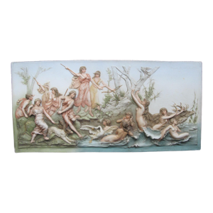 Hunt of Diana Karl Ens Volkstedt German Bisque Wall Plaque After Hans Makart