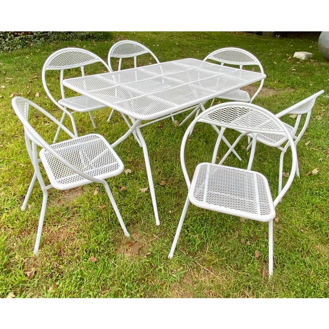 Mid-Century Modern 1960s Rid-Jid Iron Folding Patio Dining Set Table & 6 Chairs, Attributed to Salterini For Sale - Image 3 of 10