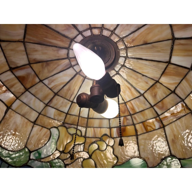 Glass Tiffany Style Leaded Glass Chandelier For Sale - Image 7 of 13