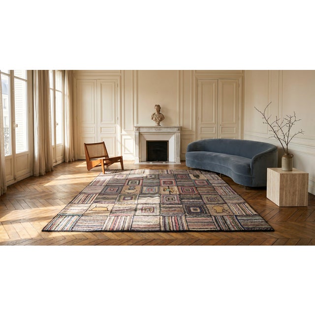 Textile Notable Multi Color With Original Geometric and Figurative Design Antique American Hooked Rug For Sale - Image 7 of 9