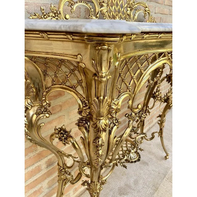 Mid-Century Italian Marble Top & Bronze Console, 1960 For Sale - Image 10 of 11