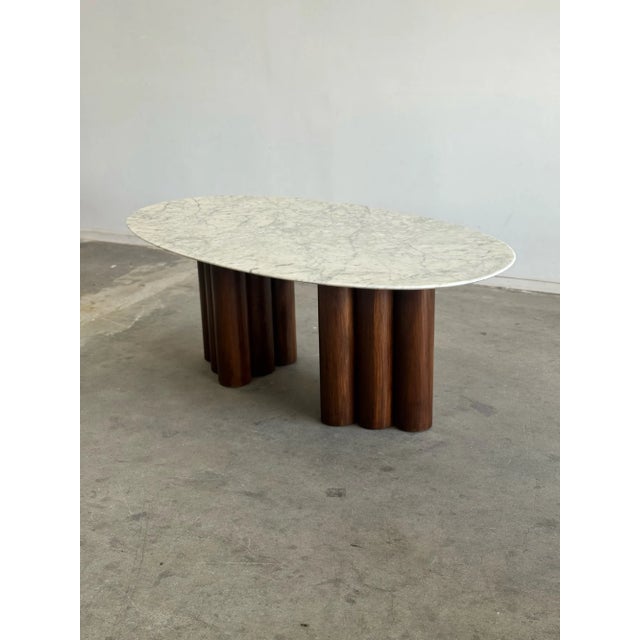 Wood 1980s Oval Dining Table With Sculptural Bases - 1 of 1 For Sale - Image 7 of 14
