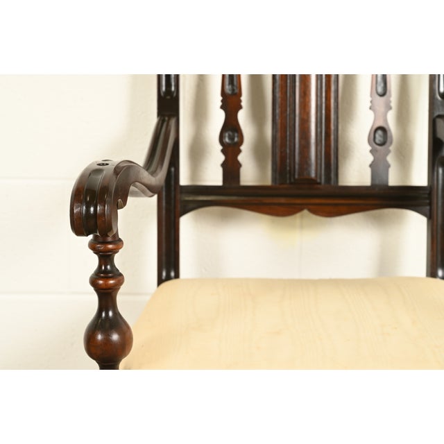 Brown Berkey & Gay Antique English Jacobean Carved Walnut Armchair, Circa 1920s For Sale - Image 8 of 11