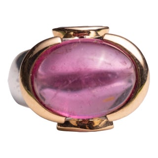 1990s Large Pink Tourmaline Dome Ring With Tanzanite For Sale