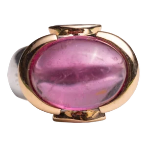 1990s Large Pink Tourmaline Dome Ring With Tanzanite