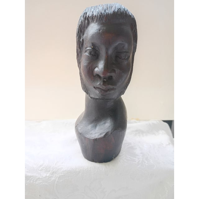 Vintage Mid-Century Hand-Carved African Ebony Wood Male Bust For Sale - Image 4 of 10